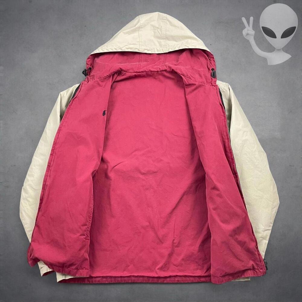 Polo Ralph Lauren Reversible Hooded Jacket Medium Cream Red Vintage 90s - Picture 5 of 7